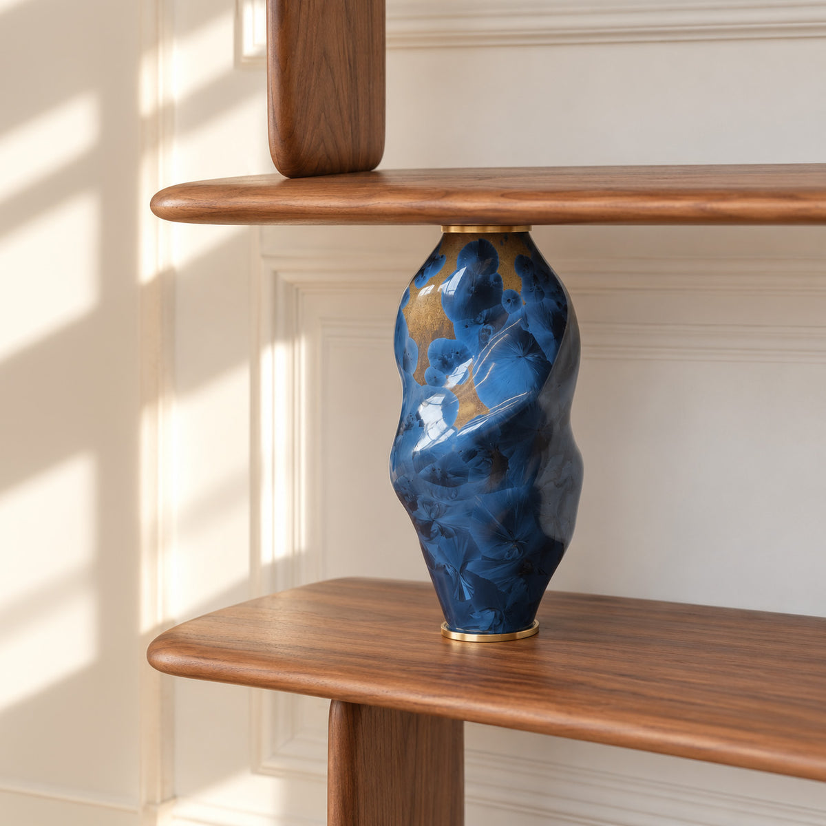 Walnut and Casadio porcelain bookcase