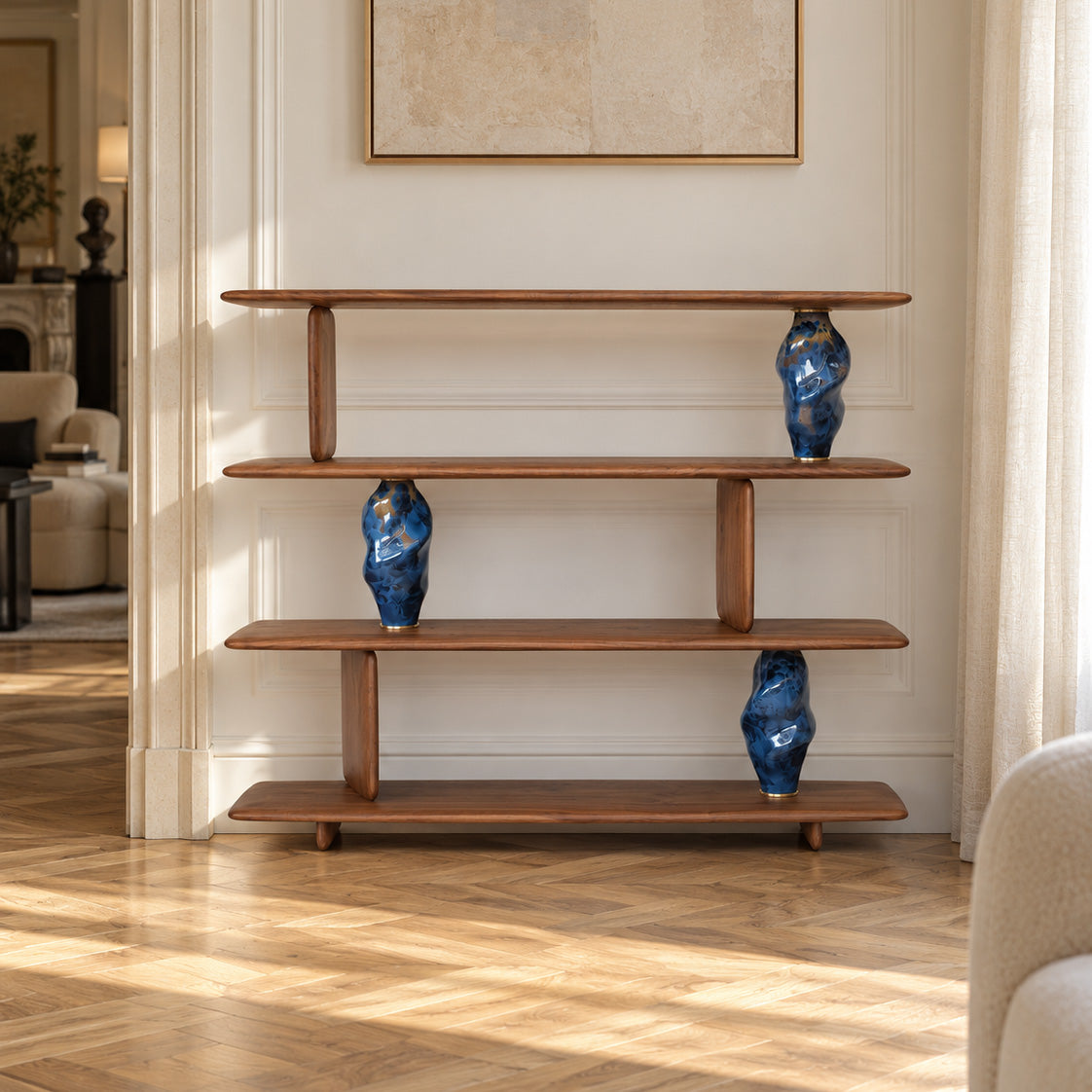 Walnut and Casadio porcelain bookcase