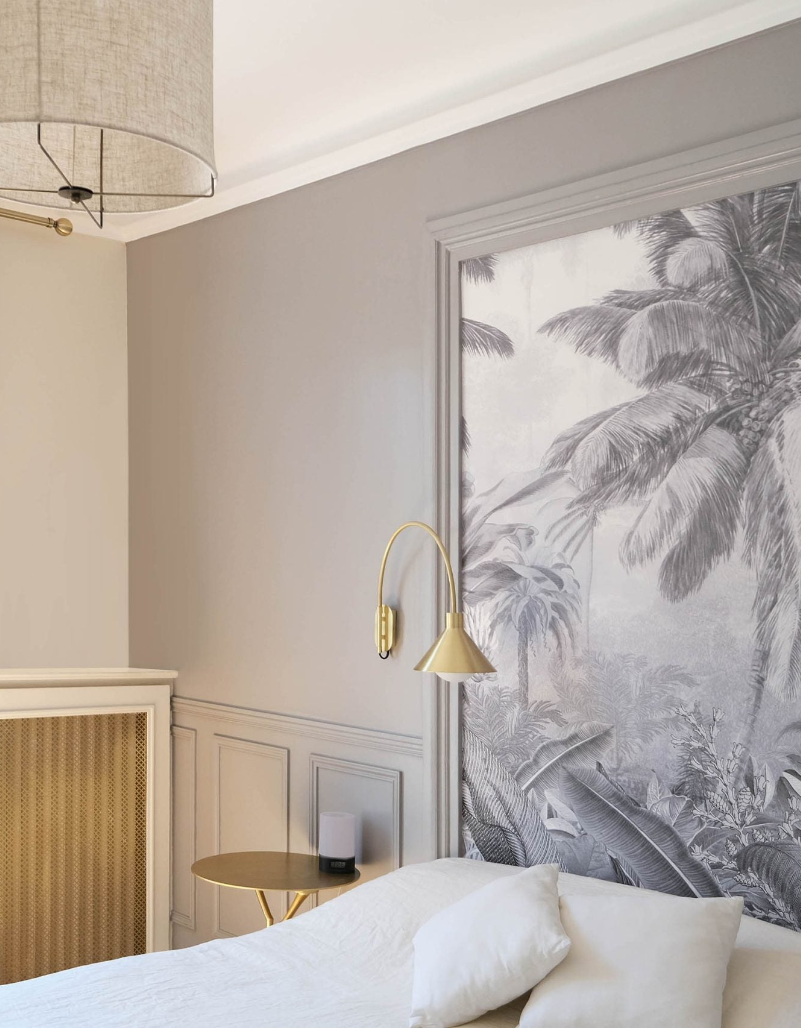 Chambre après rénovation d'un appartement situé à Vincennes. Projet de design d'intérieur par Ombre d'Or.